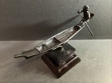 Antique Bronze Oriental/Chinese Fishing Boat w/Man Rowing On A Wooden Stand