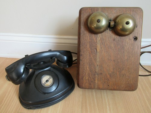 Antique desk phone oak - phone, wall