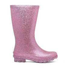Girls Wellies Pink Kids Glitter Pull On Welly Wellington Padded Gripped SIZE