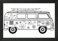 Retro Hippie Bus Car Framed