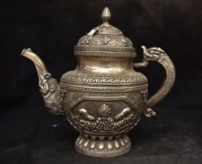 10 " Old Chinese Copper Silver Dynasty Beast Dragon Handle Kettle Pot