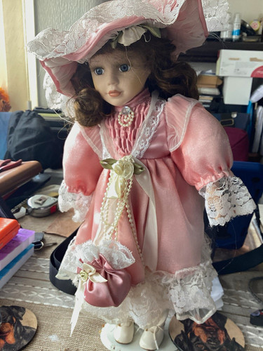 Porcelain girl doll blue - doll,