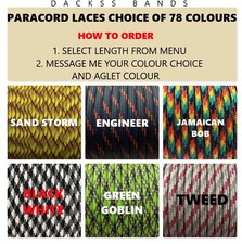 Paracord Laces 112 colours. Message me with your colour and aglet choice