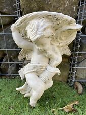 WHITE GOLD STONE CHERUB ANGEL GARDEN ORNAMENT WALL HANGING OUTDOOR SCONCE