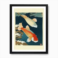 Tancho Koi Fish Ukiyo E Style Japan Framed Wall Art Poster Canvas Print Picture