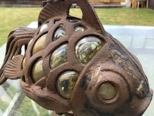 Vintage Cast Iron Koi Carp Fish Decoy Lantern Garden Art