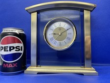 Brass Glass Mantel Desk Clock Marks & Spencer Alarm Bedside Vintage Style Slim