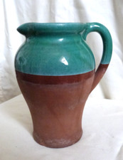 Antique Schofield Penrith Pottery Arts & Crafts Art Deco Green Half Glazed Jug