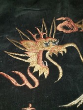 embroidered oriental  mid century 1970s cushion cover dragon wall 