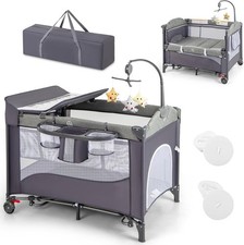 6in1 Baby Travel Cot Foldable Crib with Mattress, Changer & Storage Classic