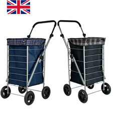 4 Wheel Shopping Trolley Large Capacity Lightweight Frame Strong Folding – 65L