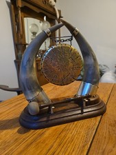 Antique Scottish Horn Silver Plate And Brass Country House Dinner Gong