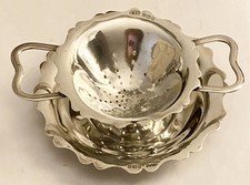 A Hallmarked Solid Silver Tea Strainer and Matching Drip Bowl -1944 - 73g