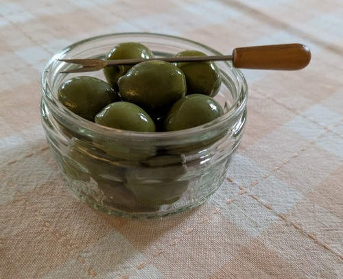 Glass olive dish fork - dish, &