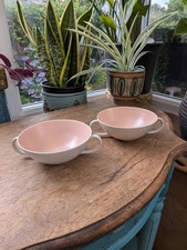Vintage 2 handle Poole Pottery Twintone Seagull & Peach 12x5 cm x2 bowls dishes