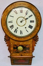 Beautiful Antique 8 Day Bell Striking Inlaid Tunbridge Ware Drop Dial Wall Clock