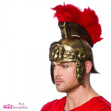 Adult Roman Centurion Hard Helmet & Plume Mens Gladiator Fancy Dress Accessory