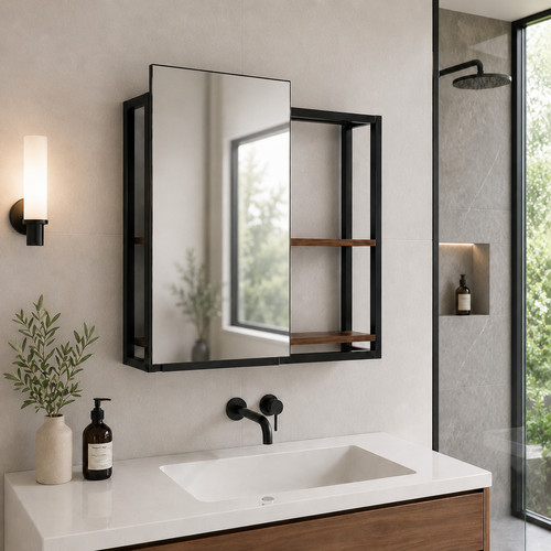 Sliding door bathroom - door, mirror