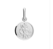St Christopher Plain Round Pendant Sterling Silver 925 10mm Charm