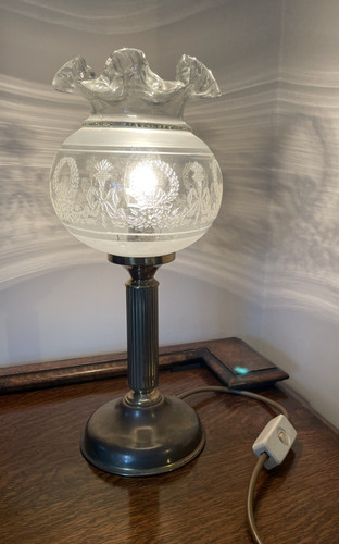 Vintage brass table lamp oil - lamp,