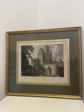 Antique Georgian Engraving Suffolk  Leiston Abbey Hand Coloured 18th Century