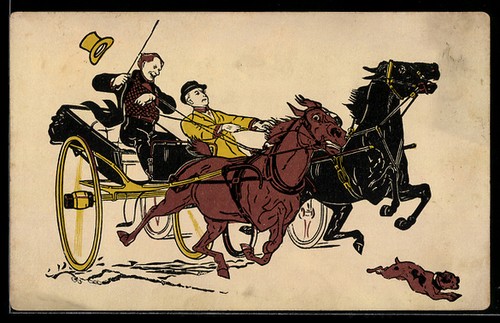 Postcard two riders - , single