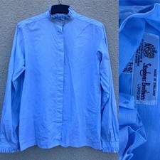 STEPHENS BROTHERS BLUE WHITE COTTON PINSTRIPE RUFFLE NECK BLOUSE SHIRT TOP 12