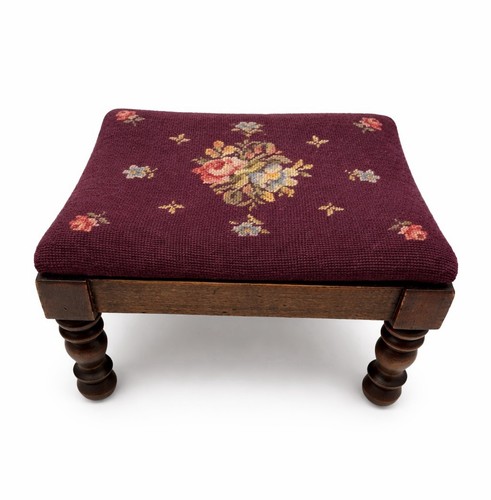Vintage needlepoint footstool - vintage,