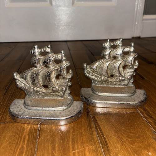 Vintage metal bookends ship - metal, /