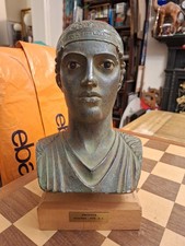 Vintage Greek Souvenir Hnioxos Charioteer Bust Museum Replica Verdigris Finish