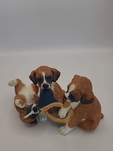 Boxer puppies playing figurine - playing,