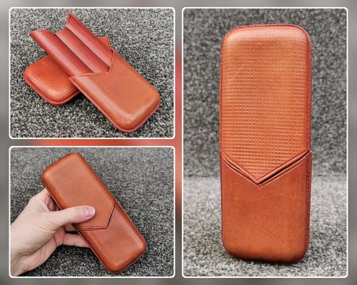 Vintage tan leather cigar case - tan,