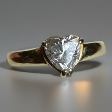 14ct Yellow Gold Clear HEART Shape Stone CZ DIAMONIQUE Engagement Ring Size W