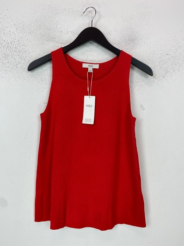 Red plain knit tank top - ,
