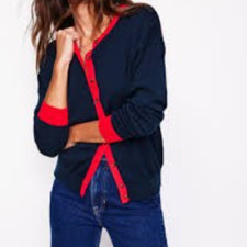 BN Boden LARA navy poppy cotton relaxed autumn winter cardigan S M XL