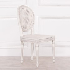 French Chateau Style Louis Chic Off White Rattan Dining Chair With Antiquing