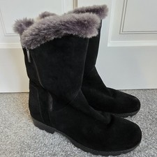 Aquatalia Russell Bromley Boots Suede Black Mid Calf Faux Fur Size 38 (UK 5 6)