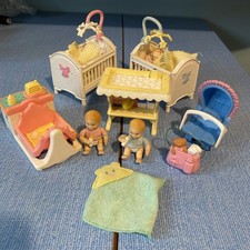 Fisher-Price 1990s Vintage Loving Family Dolls house Furniture twin babies