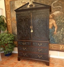 PRESS CUPBOARD CARVED MAHOGANY
