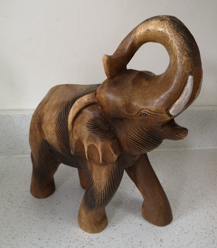 Large wooden carved elephant - wooden,