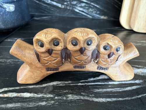 Hand carved wooden trio - carved, of
