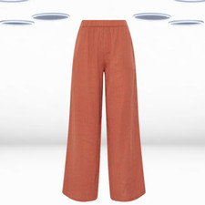 Ex Women's Tall Size Cotton Cheescloth Wide Leg Trousers in Rust Orange