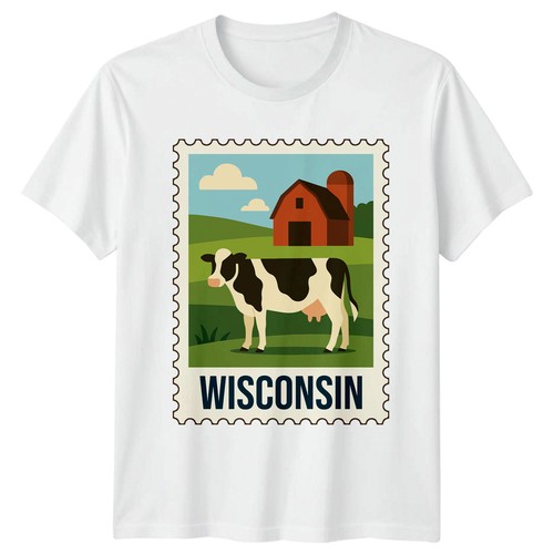 Wisconsin cow farm stamp retro - wisconsin,
