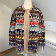 Kaffe Fassett Cardigan Size L Bright Multicoloured Triangles Wool Hand Knit
