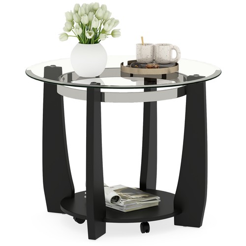 Gymax glass coffee table 81cm - glass,