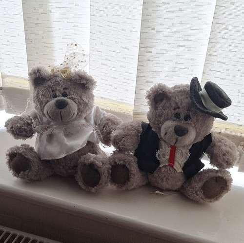 Grey plush wedding teddy bear - wedding,