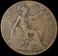 UK One Penny 1913 George V Bronze Coin WCA A340