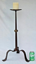 Vintage Metal & Brass Tall Church Candle Style Holder Free Standing Column Stand