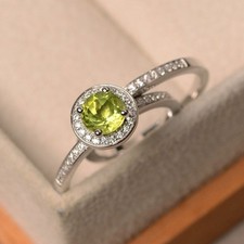 Green Peridot 925 Sterling Silver Stack Ring Natural Round Gemstone Women Ring