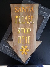Light Up Santa Stop Here Door Sign Wooden Arrow Glow Christmas Decoration